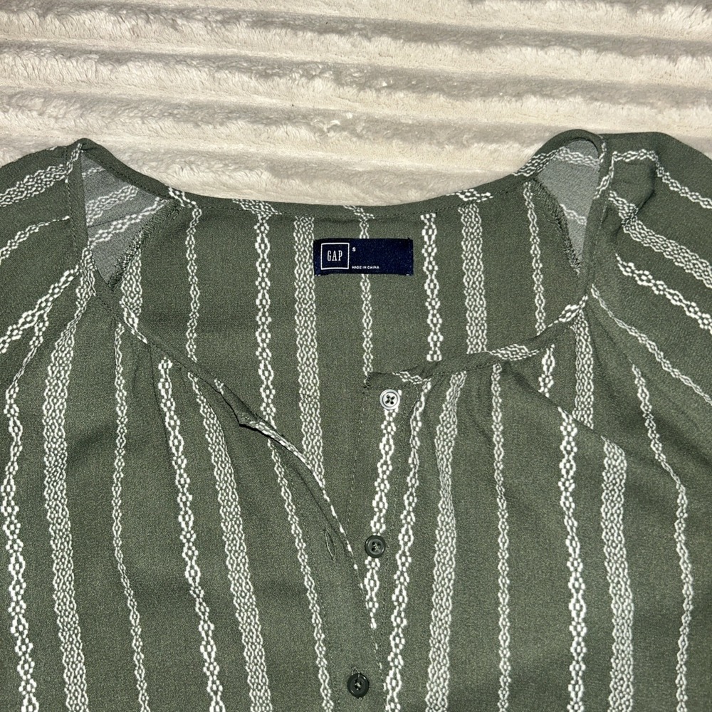 Gap Dress Womens Small Button Up Drawstring Waist Green Off White Boho‎ Chic - Picture 2 of 7
